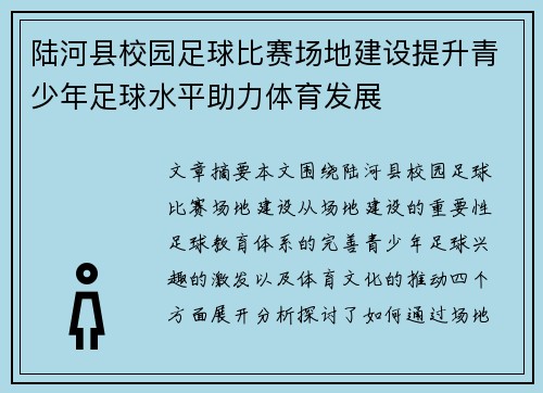 陆河县校园足球比赛场地建设提升青少年足球水平助力体育发展