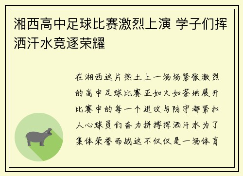 湘西高中足球比赛激烈上演 学子们挥洒汗水竞逐荣耀