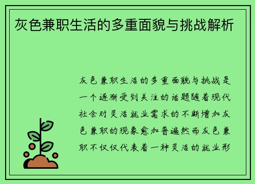 灰色兼职生活的多重面貌与挑战解析